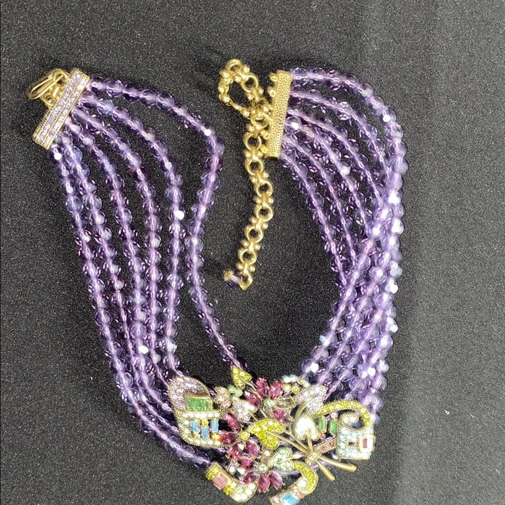 Heidi Daus Purple and Gold Necklace with Ornate Centerpiece - Picture 5 of 5